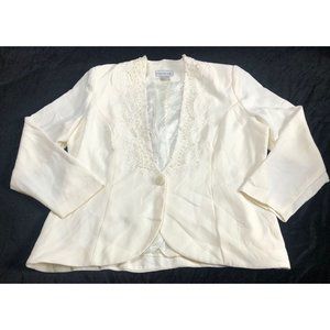 Che Studio Embroidery Beaded Beige Blazer Jacket Size XL Women Mother of Bride